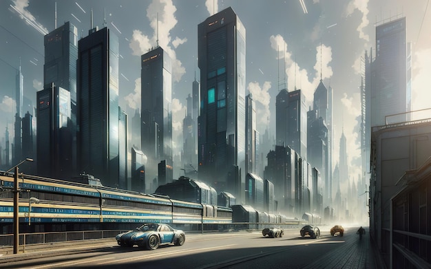 Daytime streets of gotham city Illustration Generative AI