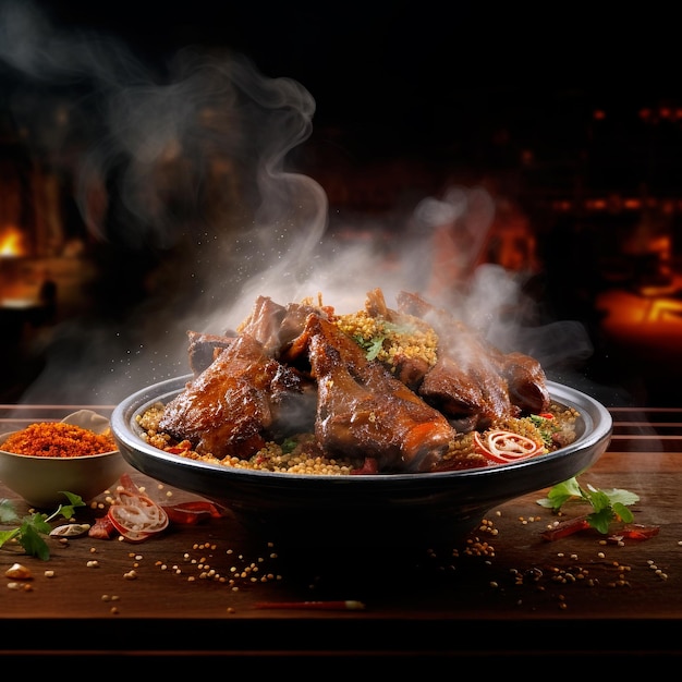 Photo dayu darou meat food chinese new year background in restaurant image