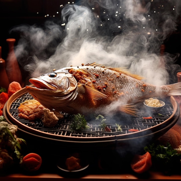 Dayu Darou Whole Fish food Chinese New Year background in restaurant image