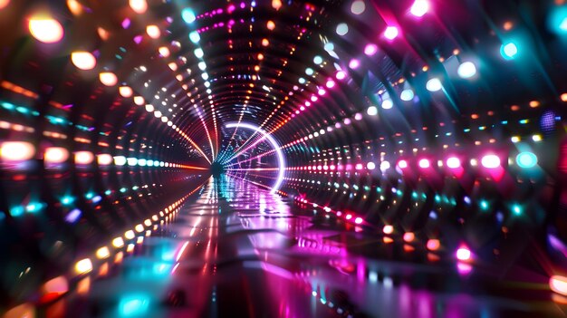 dazzling 3d tunnel of multicolor lights creating infinite depth and mesmerizing movement