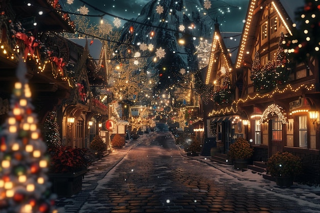 Dazzling Christmas lights decorating a quaint vill