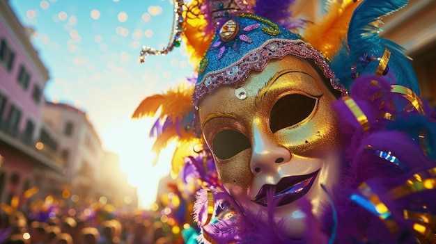 The dazzling and colorful Mardi Gras carnival scenery greeting card