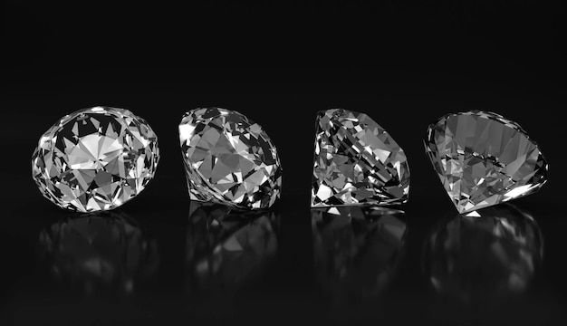 검은 background2 3D 렌더링에 눈부신 다이아몬드