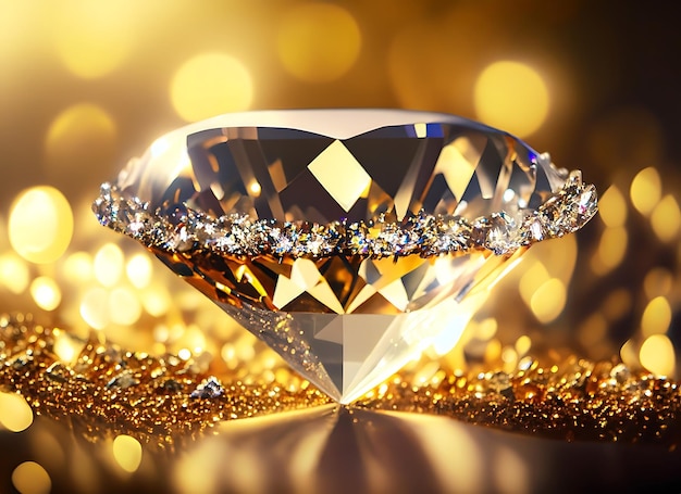 Dazzling diamond on gold abstract bokeh background