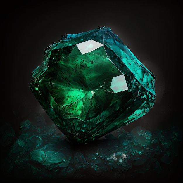 Dazzling diamond green gemstones on black background