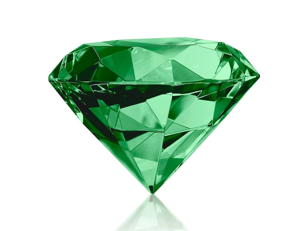 Diamante abbagliante verde su sfondo bianco