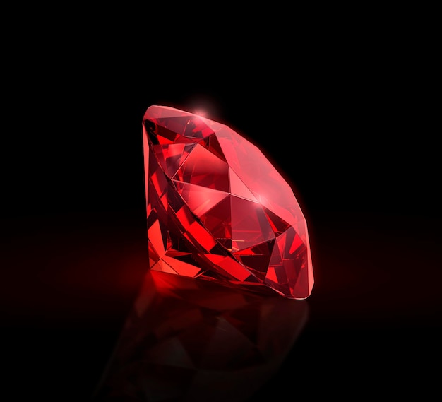 Ослепительные алмазно-красные драгоценные камни на черном фоне 3D рендеринг