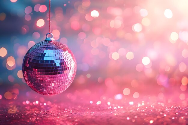 Блестящий диско-розовый шар на веселом фоне вечеринки Генеративный ИИ