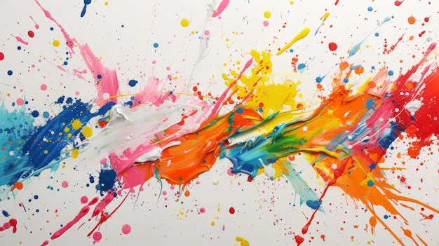 A dazzling display of paint splashes intricately isolated against a white backdrop This image brings to life the vibrant energy and movement of paint serving as a perfect design AI Generative