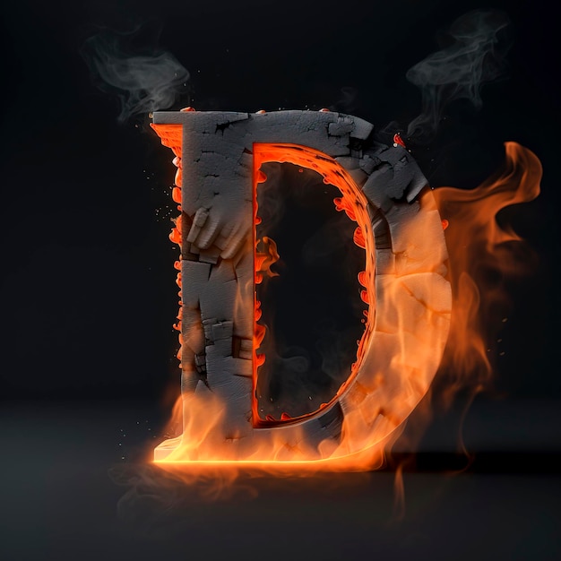 Dazzling Display Realistic Flames and Sparks Surrounding the Letter D on a Black Background