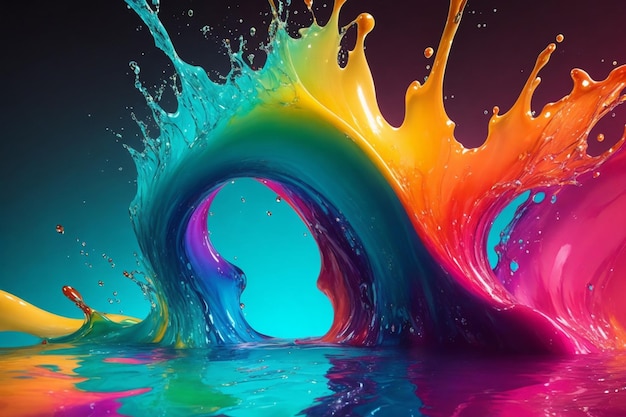 Ослепительный и динамичный брызги жидкой воды на фоне уникальных и ярких цветов брызги