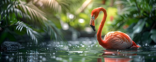 Dazzling Flamingo in Stylish Outfit Amid Lush Tropical Setting emanating Attraction Concept Flamingo Fashion Tropical Vibe Stylish Outfit Lush Setting Attraction