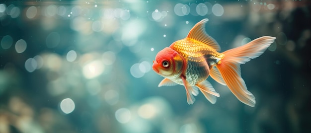 A Dazzling Goldfish Gracefully Swims In A Crystalclear Tank Catching The Light