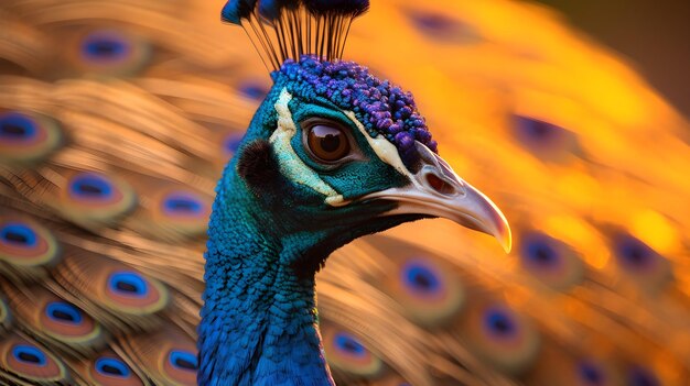 Dazzling peafowl during golden hours magic