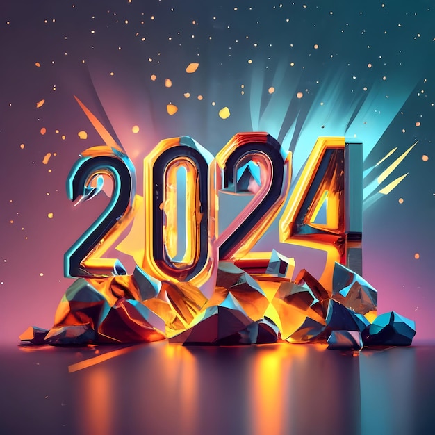 Dazzling radiant typography of 2024 Happy New year AI generated