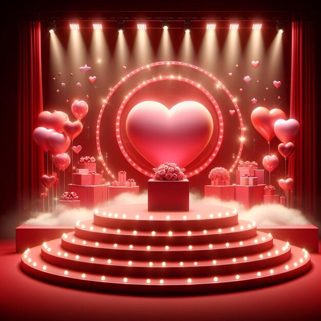 Photo dazzling valentines day stage adorned with heartshaped lighting ai generated