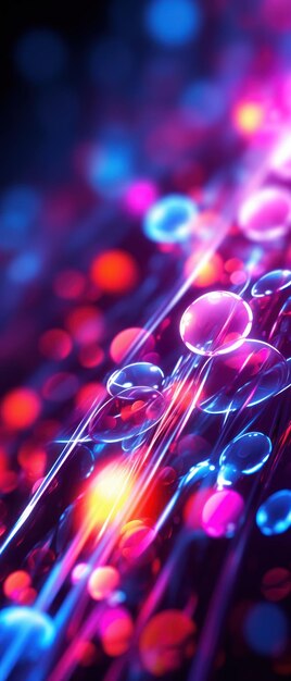 A dazzling vertical background featuring bright defocused circles of light in blue red and purple hues