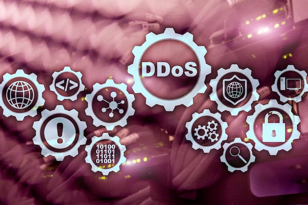 DDoS Cyber Attack-technologie Internet en bescherming Netwerkconcept Server datacenter achtergrond