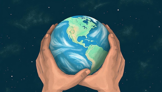 Foto de aarde gewikkeld in een paar menselijke armen die een wereldwijde knuffel symboliseren op de nationale knuffeldag