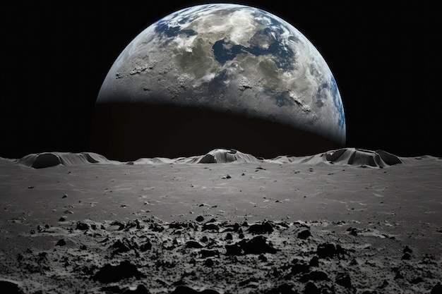 De aarde gezien vanaf het maanoppervlak NASA leverde deze fotocomponenten
