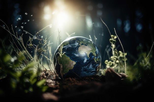 De aarde met groene planten eromheen Earth Day Concept