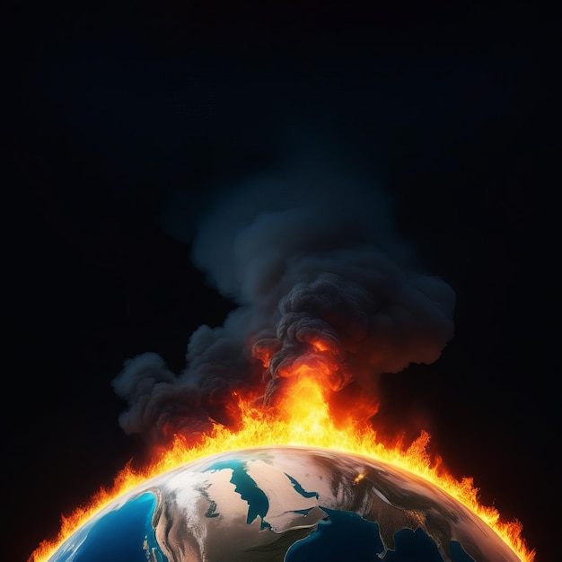 Foto de aarde staat in brand. planeet in het concept van de opwarming van de aarde. klimaatverandering.
