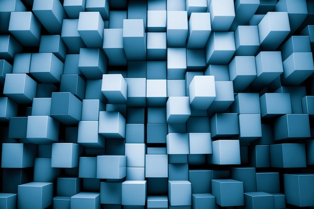 De abstracte achtergrond van kubus blokkeert muur die blauw ontwerp stapelen