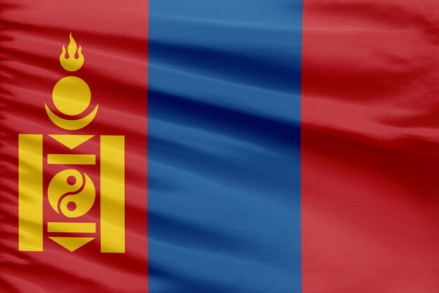 De achtergrond van de Mongoolse vlag is afgebeeld op een sportstitch doek met plooien