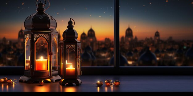 De achtergrond van de Ramadan Kareem lichten straalt prachtige luxe uit.