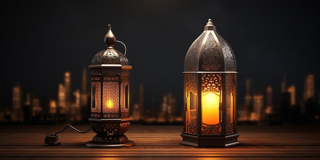 De achtergrond van de Ramadan Kareem lichten straalt prachtige luxe uit.