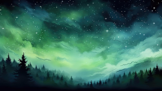 De achtergrond van de sterrenhemel is groen.