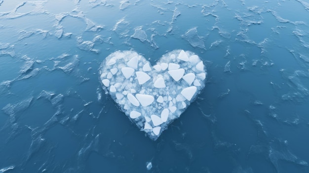De achtergrond van de zee of oceaan met een uitzicht van boven en een koud bevroren hart van ijsvloeiers