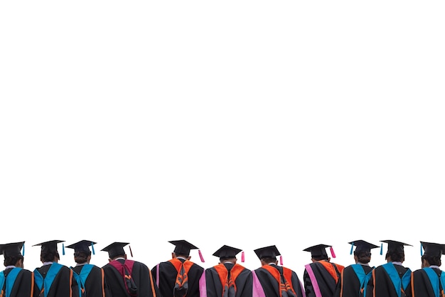 De achterkant van de universiteit studeert met een zwarte hoed.