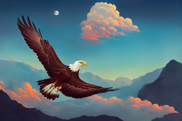 De adelaar die in de bergen vliegt Condor Illustratie voor boeken, tekenfilms en drukwerkproducten