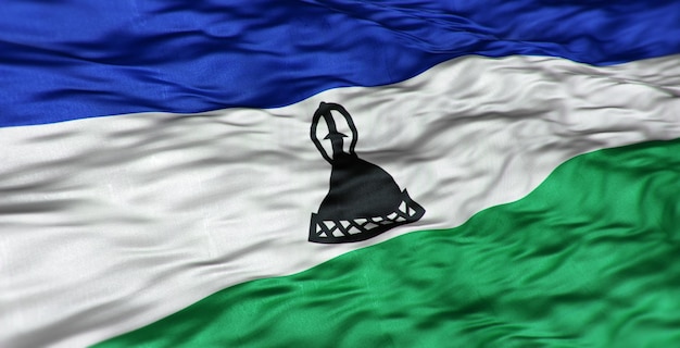 De Afrikaanse vlag van het land Lesotho is golvend