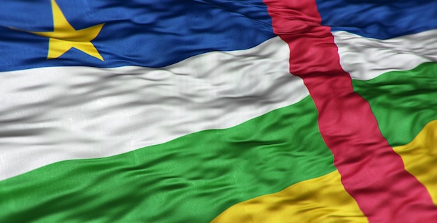 De Afrikaanse vlag van het land van de Centraal-Afrikaanse Republiek is golvend