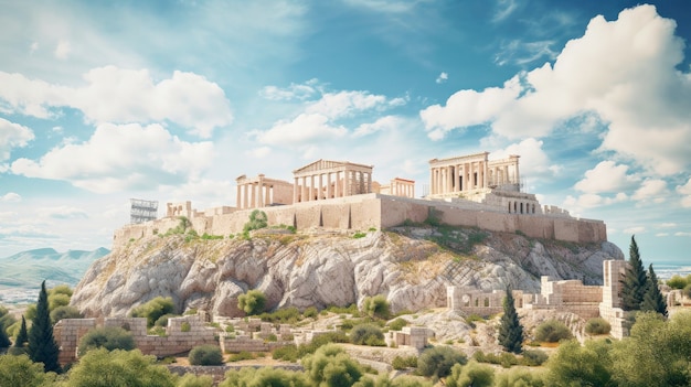 De Akropolis Athene Griekenland oude citadel Parthenon tempel Gemaakt met generatieve AI-technologie