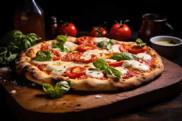 De ambachtelijke verrukking Exquise Margherita-pizza, vervaardigd door een rustieke pizzeria Generative AI