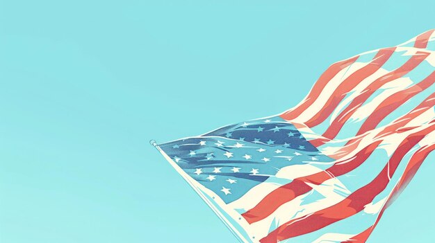 De Amerikaanse vlag zwaait tegen de heldere blauwe lucht