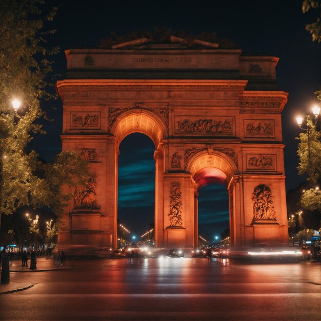 De Arc de Triomphe verlicht's nachts.