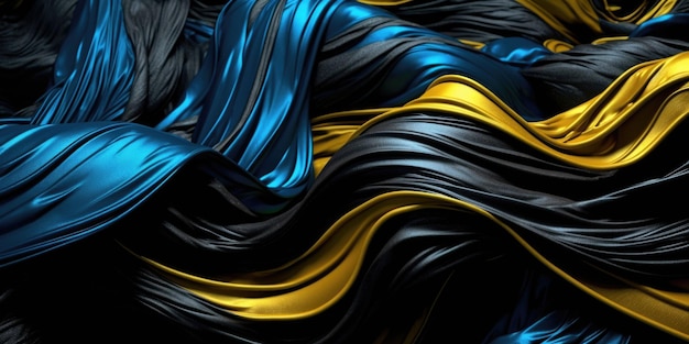 De artistieke abstracte verwrongen en verwarde verbeelding in de stijl van azuurblauwe goudzwarte plasticfolie Generatieve AI AIG27