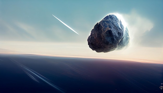 De asteroïde vliegt naar de planeet