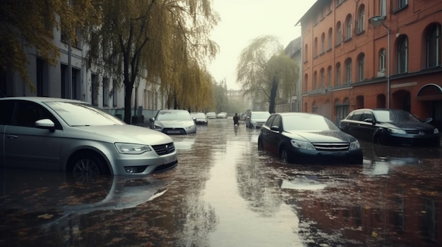 De auto zinkt in de stad Generatieve AI