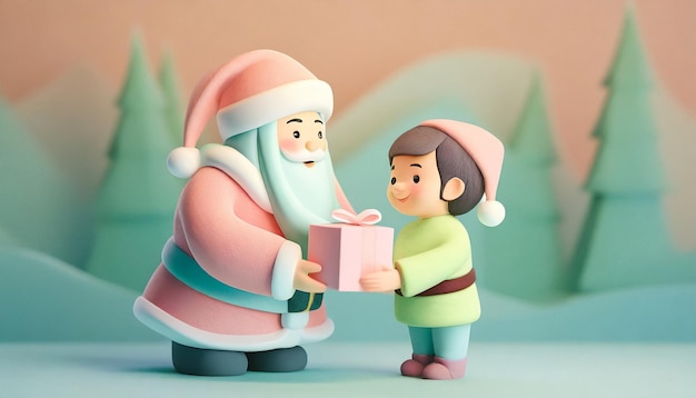 De Aziatische kerstman geeft een cadeau aan een kind.