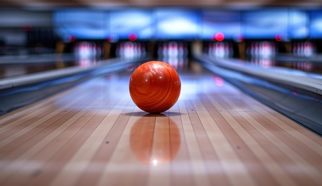de bal rolt door de baan van een bowlingbaan