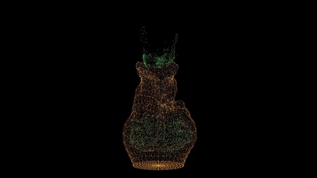 De bal valt op de cilinder en mengt zich in een turbulente stroom van deeltjes Chaotische botsing van objecten en interpenetratie Wetenschappelijke demonstratie van diffusie 3D-weergave