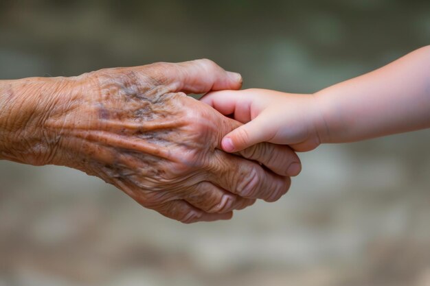 De band tussen de generaties Een ontroerende greep tussen een kind en een oudere persoon