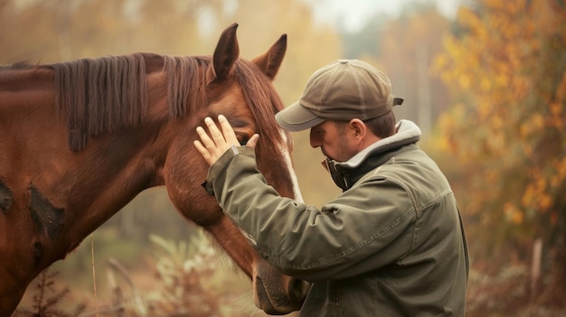 De band tussen een ervaren dieren fluisteraar en een bang paard is duidelijk als ze een rustige