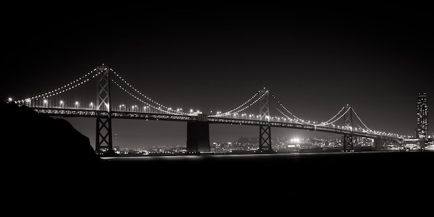 De Bay Bridge 's nachts tussen Oakland en San Francisco vanaf Treasure Island