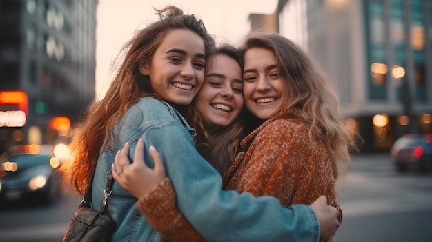 De beste vrienden Drie mooie vrouwen die ijs eten in de stad